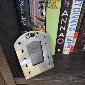Small metal celestial style photo picture frame for wallet sized photos sun moon